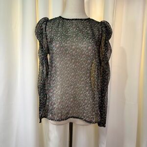 NWT Banana Republic Factory ‘Ruched-Shoulder Blouse’ in “Black Multi” Size Small